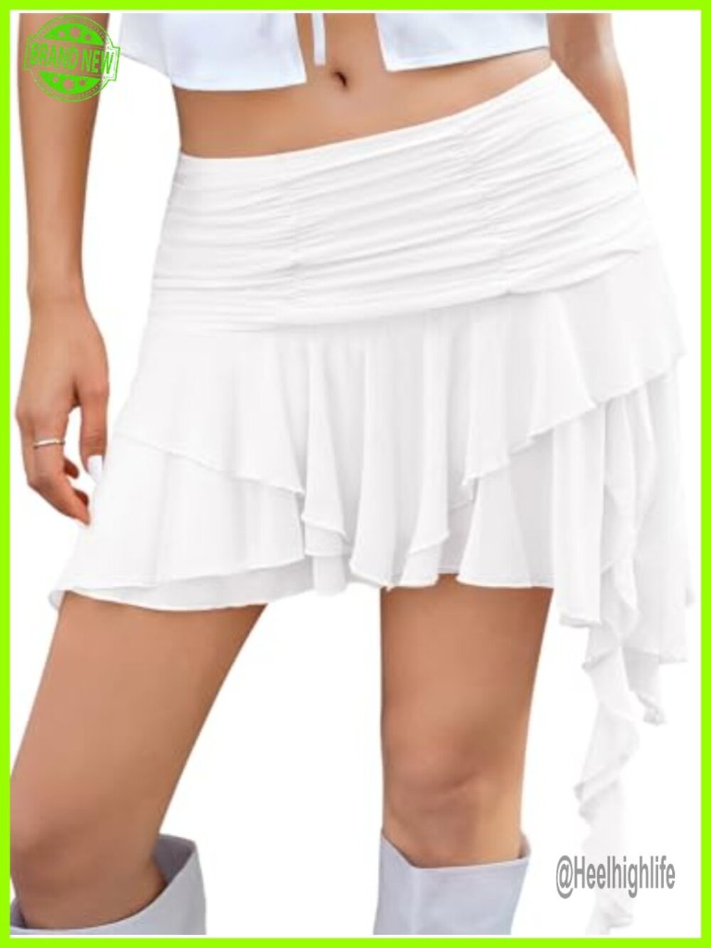 Women's Flowy Ruffled Mini Skirt Asymmetrical Layered Mesh A-Line Low Rise